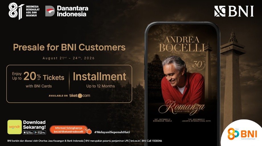 BNI Hadirkan Akses Eksklusif Menikmati Andrea Bocelli “Romanza” di Indonesia